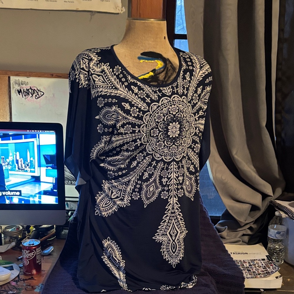 Polo by Ralph Lauren Navy and White Patterned Blouse